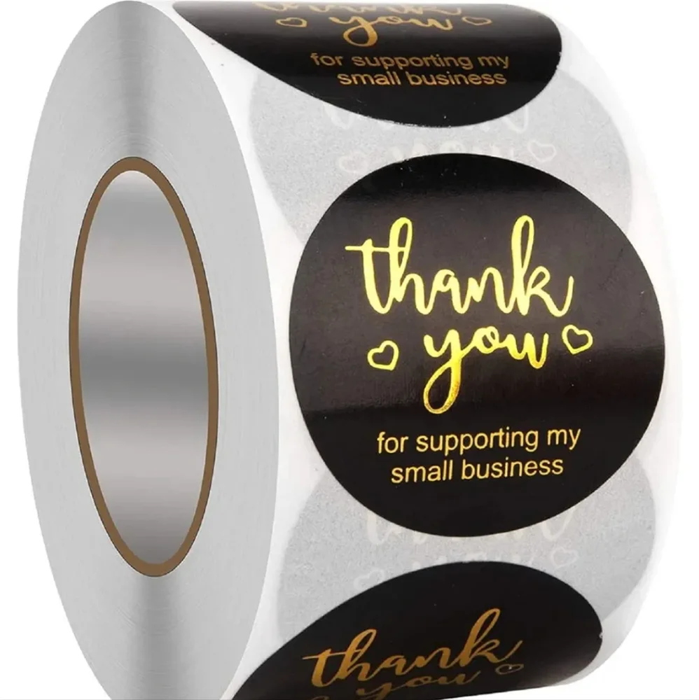 🌻NEW Thank You One-Inch Jet Black and Gold Stickers 500 Count Roll